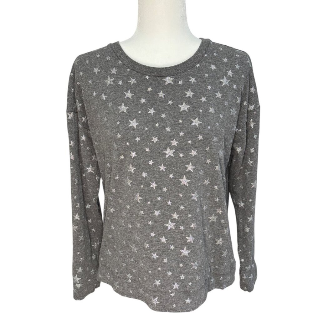 T by Talbots Star Sparkly Print Pullover Sweatshirt | Medium | Heather Gray